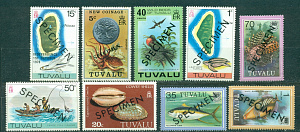 Тувалу, Фауна, рыбы ОБРАЗЕЦ- SPECIMEN, Надпечатки, 9 марок